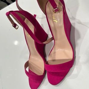 New Pink Mid Wedge Heel Peep Open Toe Sandals Ankle Strap Two-Piece Buckle